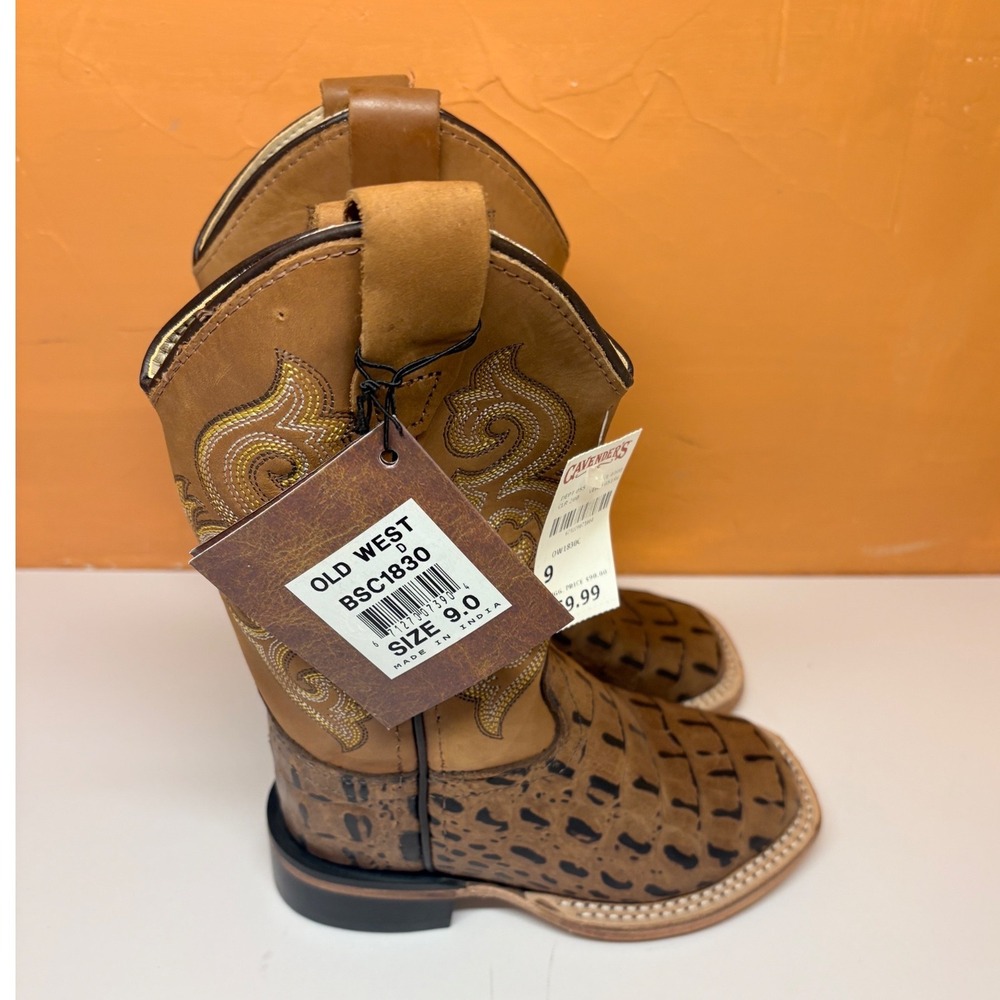 Old West Kids BSC1830 Chocolate Croc Print Tan Leather Cowboy Boots Size 9D